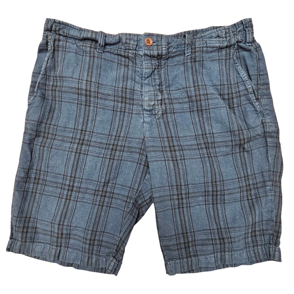 Vince Plaid Shorts Mens 32 Blue Linen Cotton Button Fly Checkered Coastal Preppy